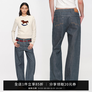 休闲裤 SMIIILE复古水洗做旧纯棉阔腿牛仔裤 低腰宽松显瘦春直筒裤