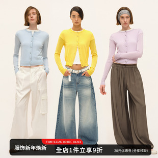 女通勤纽扣空调开衫 针织衫 外套 修身 SMIIILE亲肤透气醋酸圆领长袖