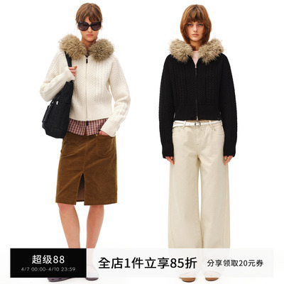 SMIIILE慵懒可拆卸毛领拉链毛衣