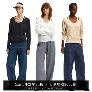 宽松显瘦打底衫 SMIIILE休闲U领长袖 t恤女上衣背心两件套叠穿春季