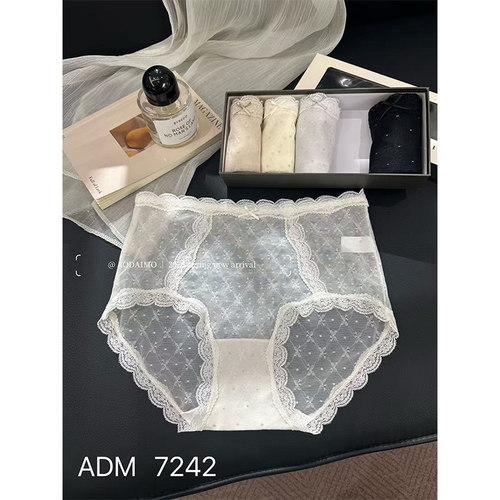 夏季网纱半透明中腰波点三角内裤