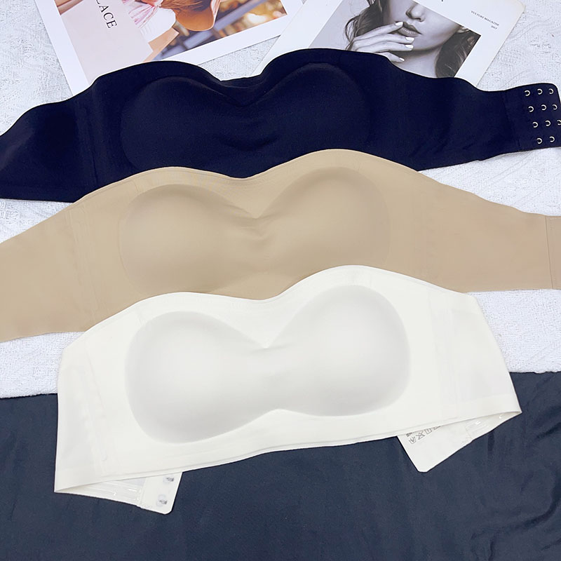 无痕美背防滑无肩带收副乳聚拢抹胸式文胸罩露肩衣隐形粉底液内衣