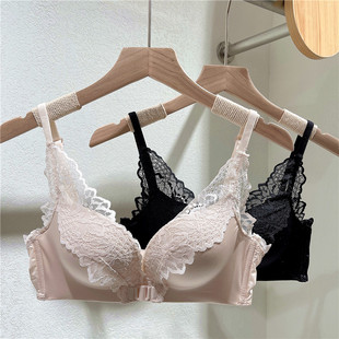 法式6060性感内衣女加厚小胸聚拢美背胸罩无钢圈前扣上托蕾丝文胸