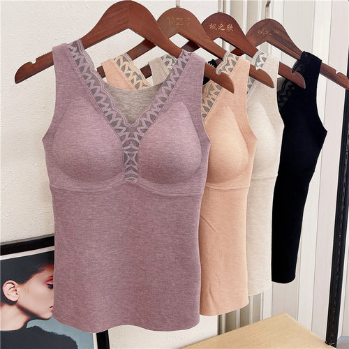 4022蕾丝V领加厚德绒保暖背心女