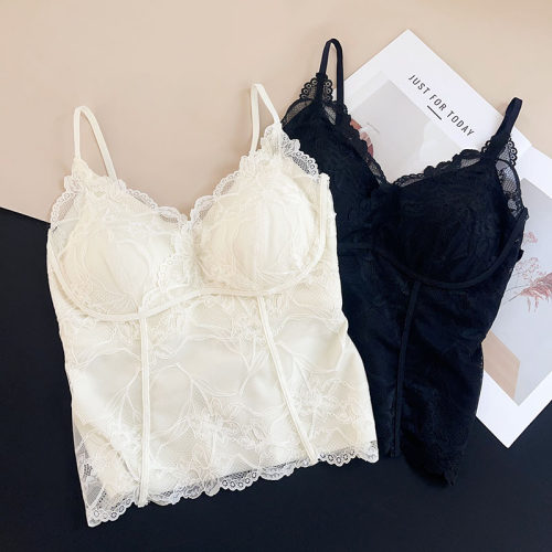 蕾丝美背自带胸垫可外穿吊带背心