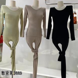 冬季爆款山羊绒蛋白保暖内衣套装女圆领花边纯色贴身发热秋衣秋裤