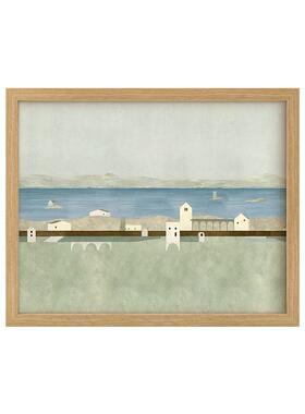 海滨小镇》法式中古风客厅风景装饰画北欧原木风餐厅玄关卧室挂画