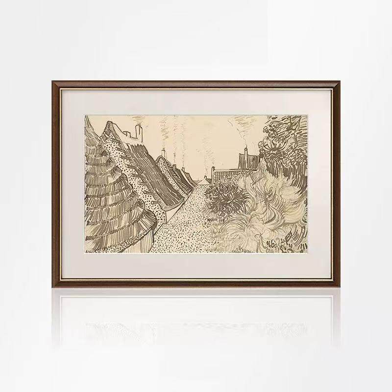 素描梵丰收美式复古客厅餐厅装饰画法式小众艺术中古风玄关挂画