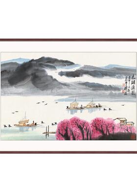 现简约风客厅禅意水墨山水画餐厅双联卡纸画入户玄关斗方小景画
