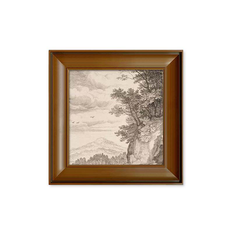 风景线稿素描挂画法式复古客厅装饰画美拉德中古餐厅玄关卧室壁画