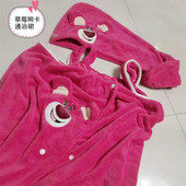 草莓熊浴裙女可爱卡通吸水浴巾吊带浴袍洗澡裹巾速干不掉毛干发帽