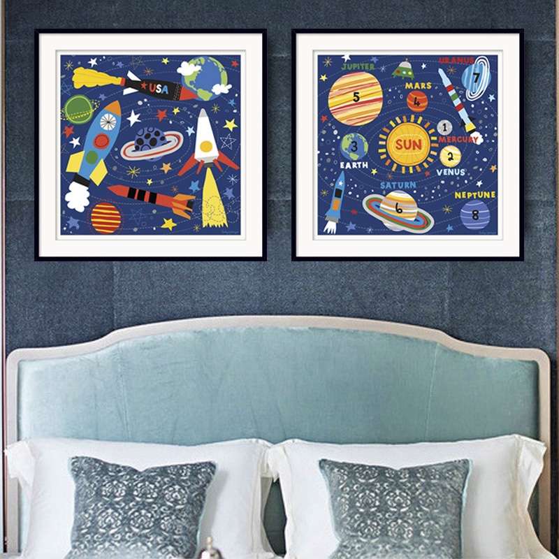 儿童房装饰画 活动房小孩卧室床头墙壁挂画 星际宇宙 男孩子房间
