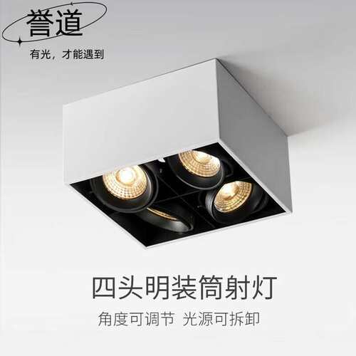 誉道四头斗胆灯射灯led天花灯牛眼灯客厅明装格栅灯走廊灯服装店