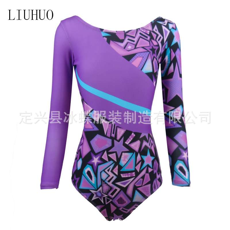 LIUHUO竞技服健美体操艺术大众啦啦操表演比赛技巧服紫色BD979