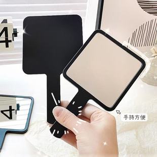 ins风简约手持化妆镜学生随身便携化妆小镜子高级黑色手拿手柄镜