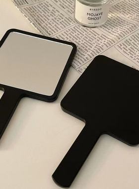 ins风简约手持化妆镜学生随身便携化妆小镜子高级黑色手拿手柄镜