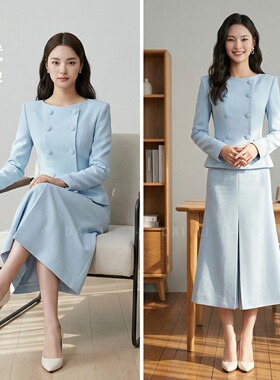 安娜同款高端通勤职业套装双排扣外套半身裙两件套西服套裙工作服