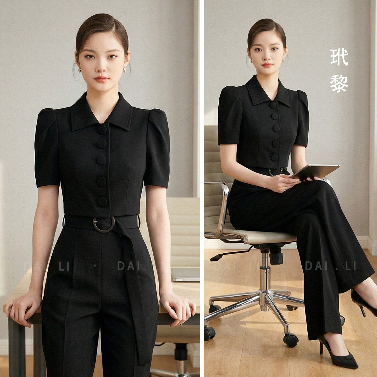 【玳黎】高级感职业套装女2026职场通勤高腰翻领上衣阔腿裤两件套