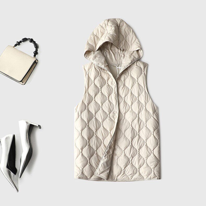 羽绒服女冬季新款羽绒内胆时尚简约通勤女轻薄款羽绒马甲短款连帽