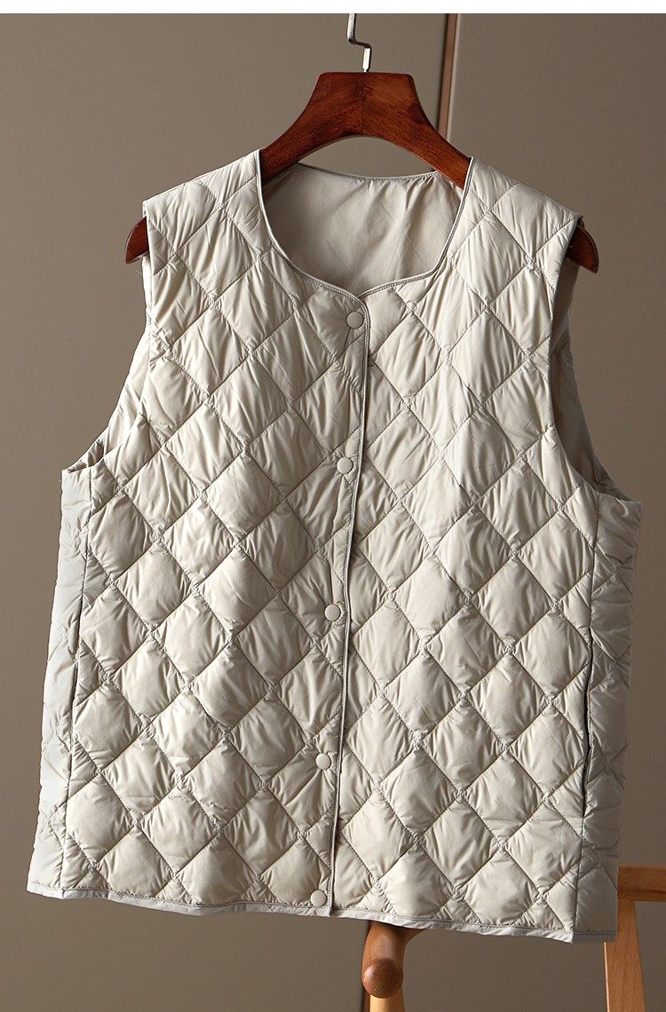 羽绒服女大衣伴侣内搭打底内胆圆V领轻薄款菱格大码羽绒马甲背心