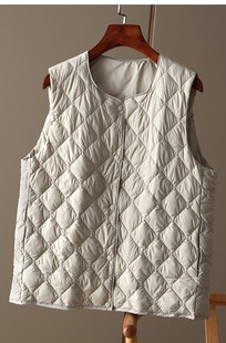 羽绒服女大衣伴侣内搭打底内胆圆V领轻薄款菱格大码羽绒马甲背心