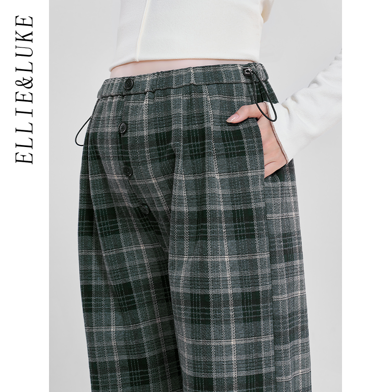 ellieluke孕妇裤秋冬格子阔腿裤