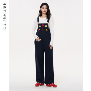 ellieluke孕妇裤牛仔背带长裤春外穿小个子直筒长裤不勒肚子春装