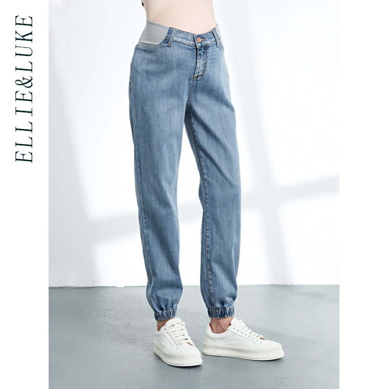 ellieluke孕妇牛仔裤秋季外穿宽松直筒裤时尚卫裤束脚长裤子春秋
