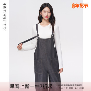 ELLIELUKE孕妇背带裤春秋外穿大码时尚牛仔阔腿裤小个子新款春装