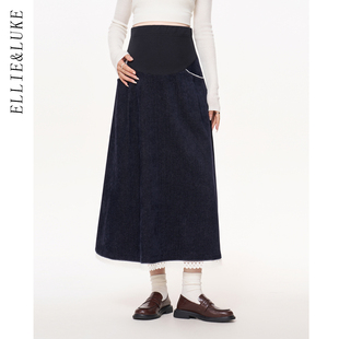 孕妇装冬装保暖半身裙中长款孕晚期托腹裙子小个子孕妈法式穿搭冬