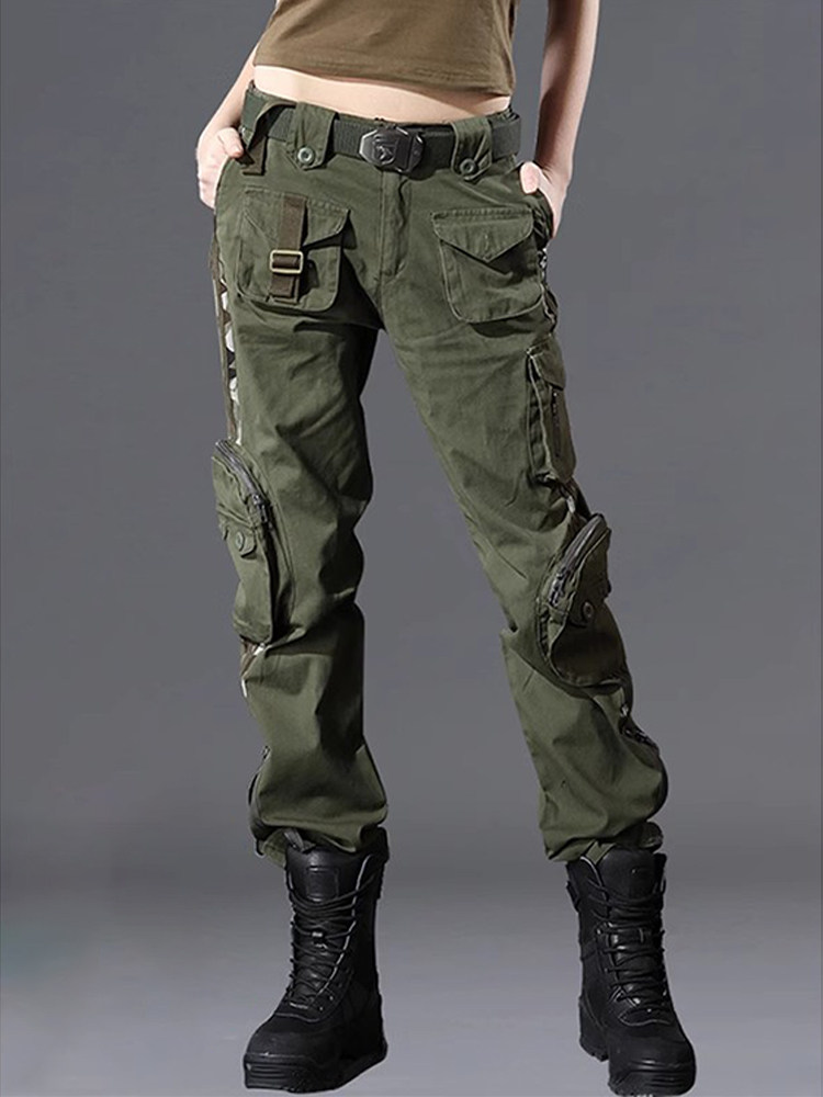 军绿色工装裤女士秋季配套马丁靴裤2025新美国高腰休闲裤新潮