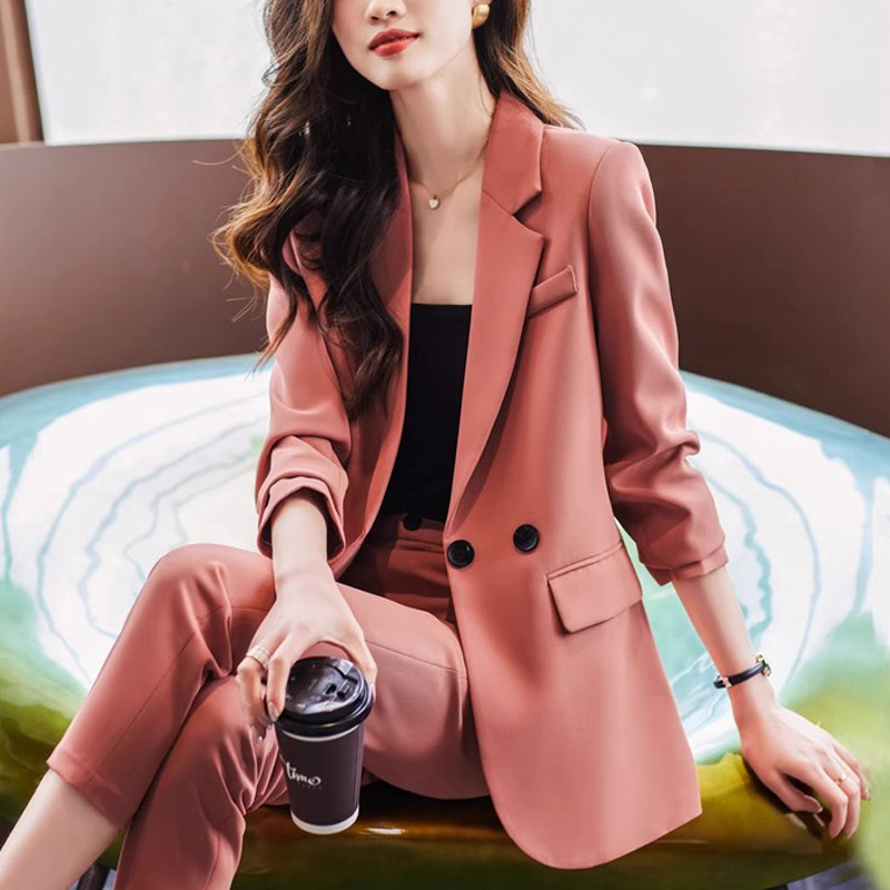 粉色西装外套女春秋2025年新款气质高级感上班服宽松休闲 西服套