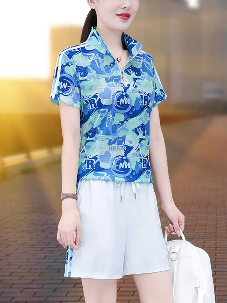 冰丝速干运动服套装女2025年夏季新款大码时尚洋气短袖短裤两件套