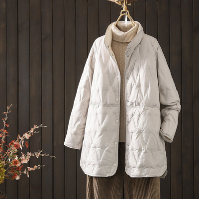 中长款立领轻薄羽绒服女2025年秋冬季新款时尚简约休闲白鸭绒外套