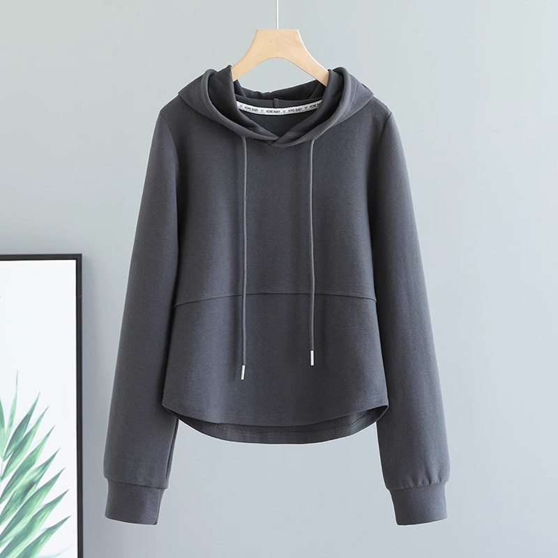 港味短款连帽卫衣女春秋季新款辣妹修身显瘦百搭套头休闲长袖上衣