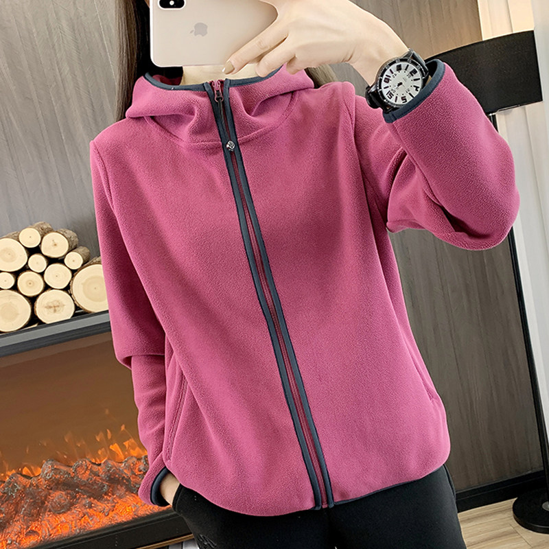 连帽抓绒衣女士2025秋冬新款加厚保暖摇粒绒外套大尺码休闲 开 衫