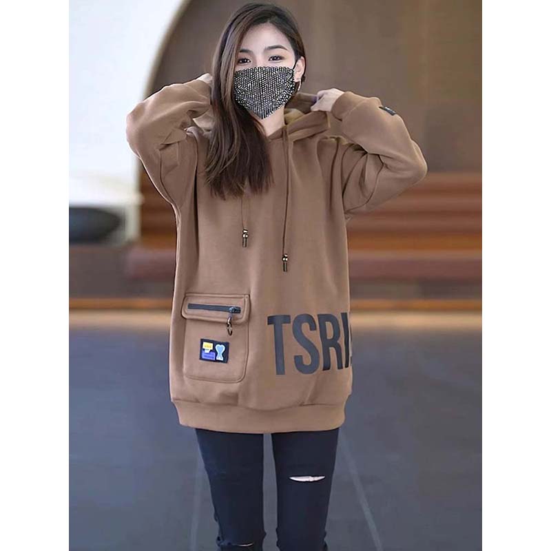 中长款连帽卫衣女2025春秋新款时尚洋气宽松显瘦大码休闲长袖上衣