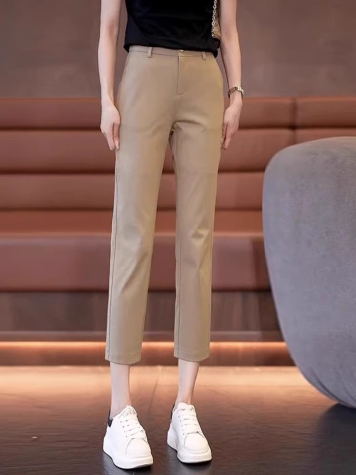卡其裤女性夏季瘦2025新款九分裤高腰修身裤小脚八分休闲裤