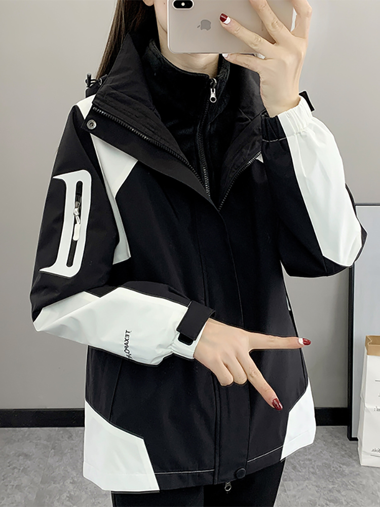 时尚色块夹克女式2025秋冬新款户外三合一可拆式滑雪服登山服