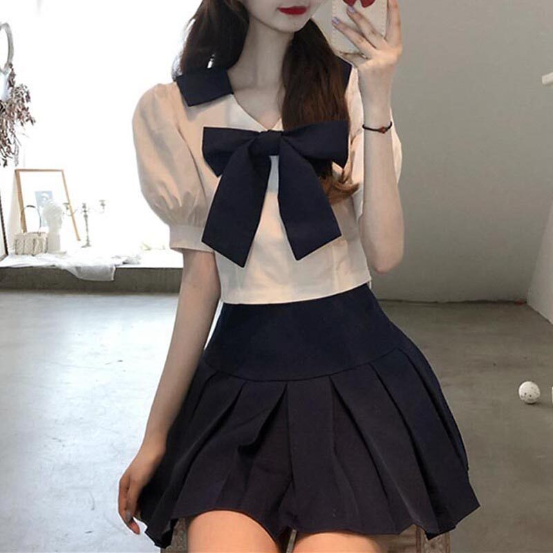 JK制服套装女夏装2025新款日系学院风短袖衬衫显瘦百褶短裙两件套
