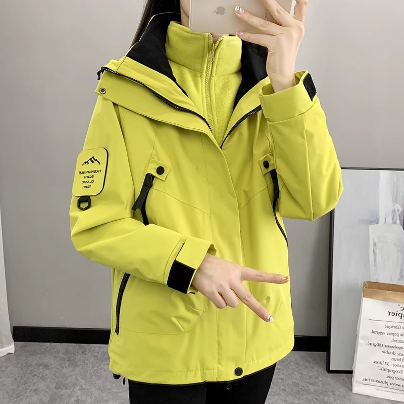 冲锋衣女可拆卸三合一工装外套2024秋冬新款防风加绒小个子登山服