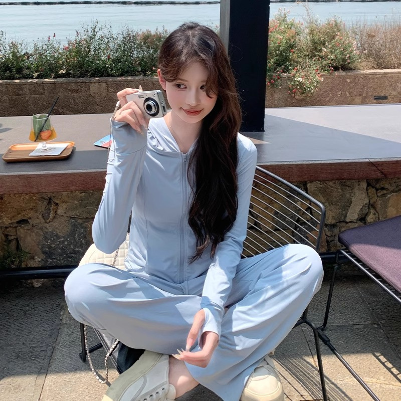 防晒衣套装女款2025新款夏季抗UV冰丝阔腿裤子防晒服两件套潮