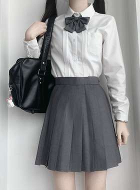 2022年基础款纯色JK制服格裙正版灰色百褶裙黑色半身裙直销