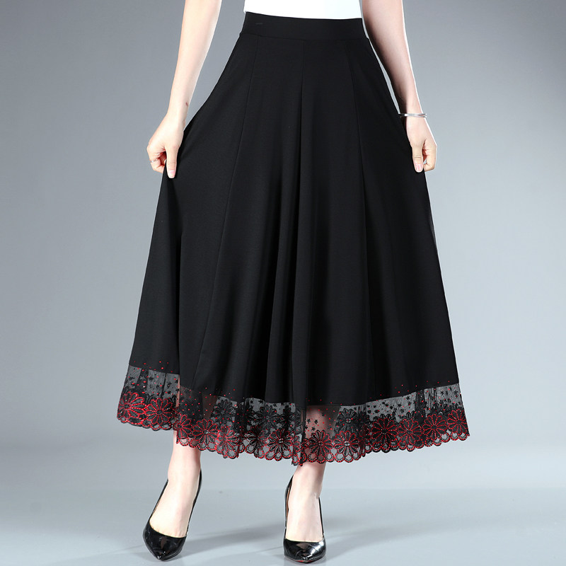 轻奢半身裙女2023秋冬新款高腰中长款中年妈妈垂坠感镶钻蕾丝摆裙