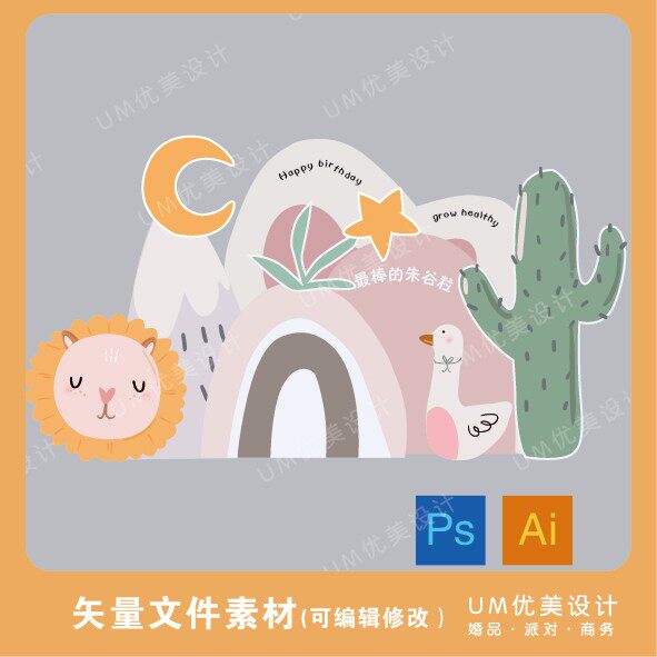 宝宝生日派对素材布置设计kt板聚会创意儿童ins风