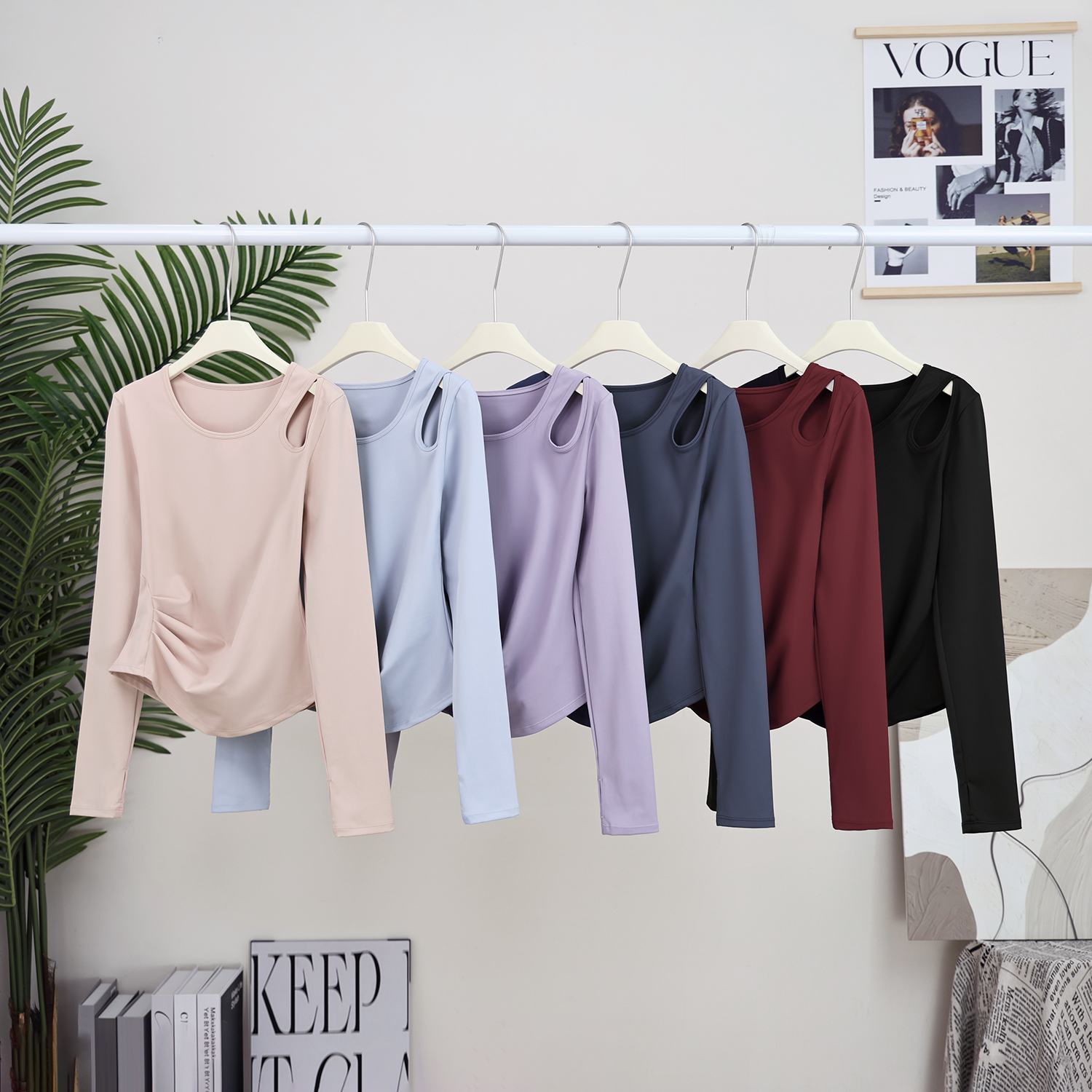 瑜伽服女秋季新款圆领褶皱修身