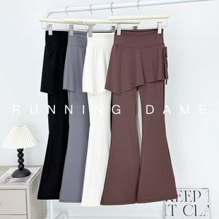 新款假两件瑜伽裤微喇女秋季防走光运动裤修身显瘦速干训练健身服