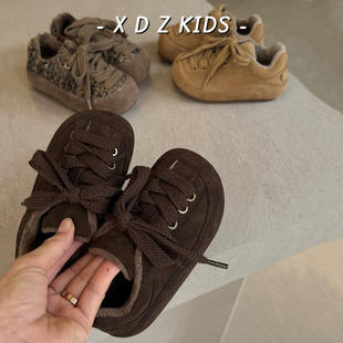 小香风女童真皮勃肯鞋秋冬季新款二棉鞋儿童复古面包鞋男童休闲鞋