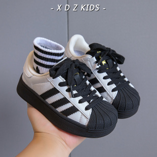 子贝壳头真皮运动鞋 软底女童板鞋 2026春季 男童休闲鞋 潮 新款 儿童鞋