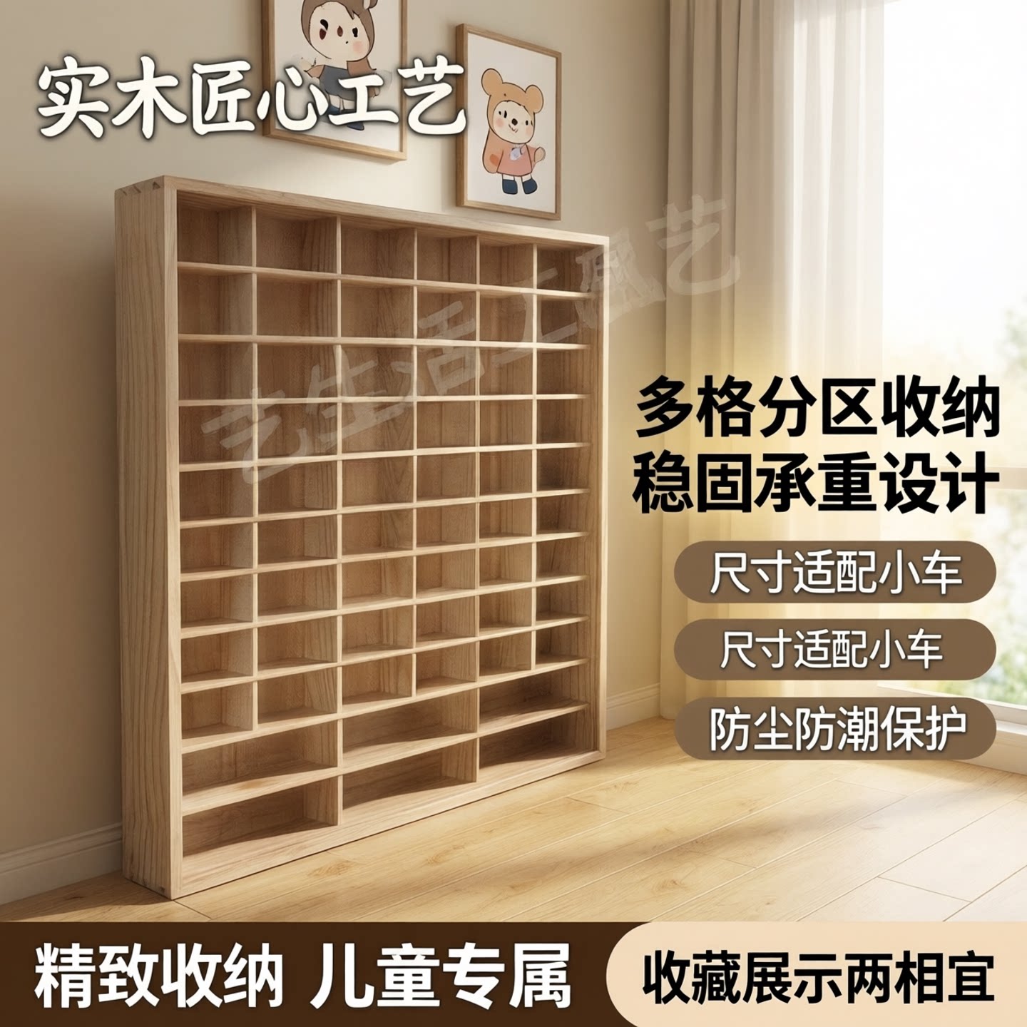 汽车玩具收纳架实木火柴盒风火轮tomica小跑车展示柜多美卡收纳盒图片